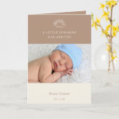 Terracotta Brown Boho Photo Baby Announcement Card カード (黄色い花)