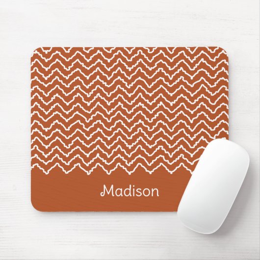 Terracotta Brown Squiggly Chevron Zigzag Pattern マウスパッド (マウス)