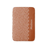 Terracotta Brown Squiggly Chevron Zigzag With Name バスマット (正面縦)