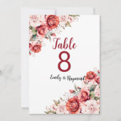Terracotta Burgundy Blush Floral Table Number (正面)