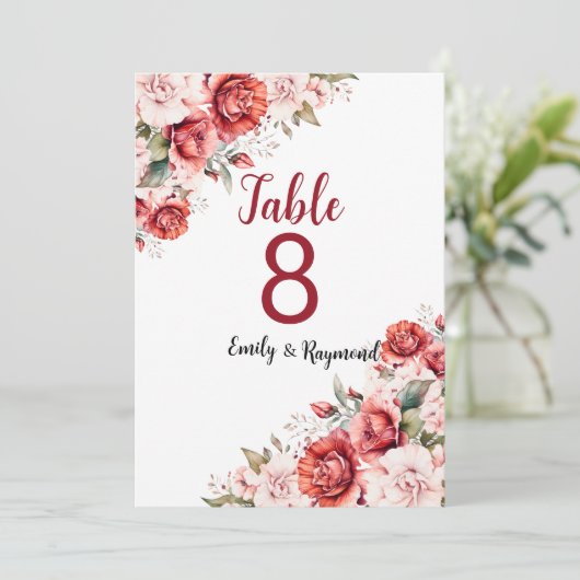 Terracotta Burgundy Blush Floral Table Number (スタンド正面)