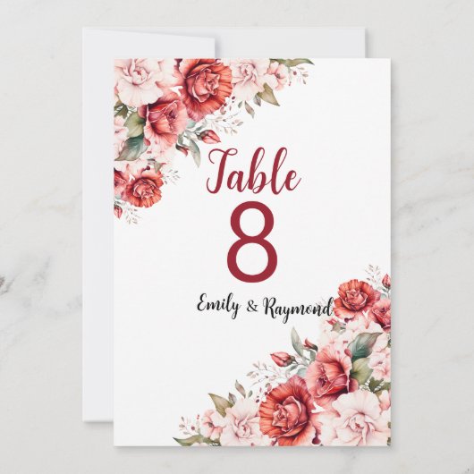 Terracotta Burgundy Blush Floral Table Number (裏面)