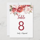 Terracotta Burgundy Blush Floral Table Number (正面)