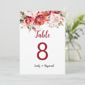 Terracotta Burgundy Blush Floral Table Number (スタンド正面)