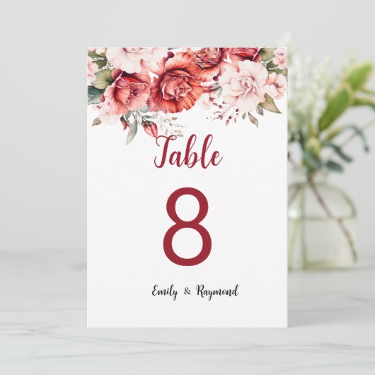 Terracotta Burgundy Blush Floral Table Number (スタンド正面)