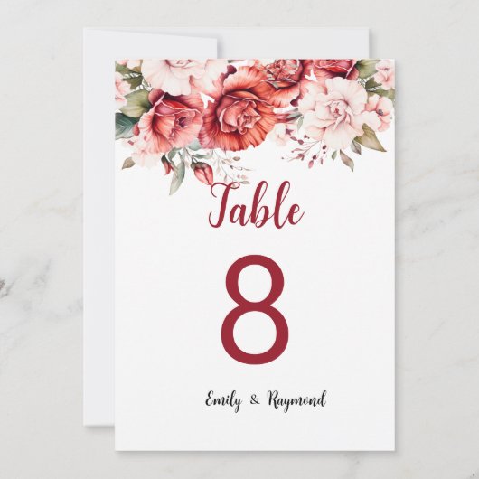 Terracotta Burgundy Blush Floral Table Number (裏面)