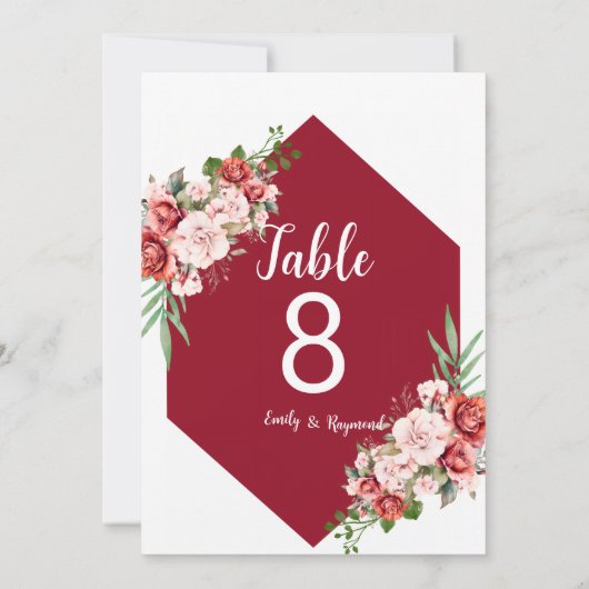 Terracotta Burgundy Blush Floral Table Number (裏面)