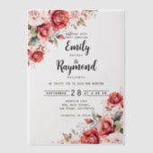 Terracotta Burgundy Blush Floral Vellum Overlay ベラム紙招待状 (正面)