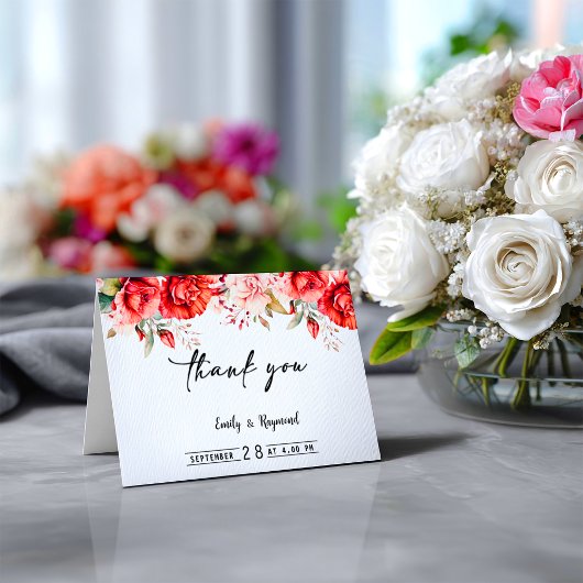 Terracotta Burgundy Blush Floral Wedding サンキューカード