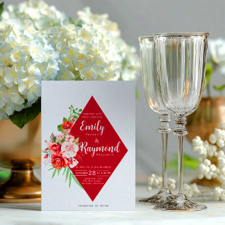 Terracotta Burgundy Blush Floral Wedding  招待状