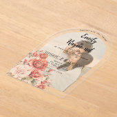 Terracotta Burgundy Blush Floral Wedding Arch アクリル招待状 (レイダウン)