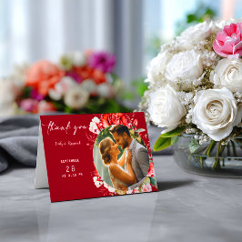 Terracotta Burgundy Blush Floral Wedding Photo サンキューカード