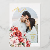 Terracotta Burgundy Blush Floral Wedding Photo 箔招待状 (正面)