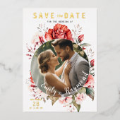 Terracotta Burgundy Blush Floral Wedding Photo  箔招待状 (正面)