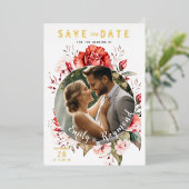 Terracotta Burgundy Blush Floral Wedding Photo  箔招待状 (立ち正面)