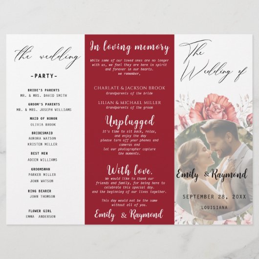 Terracotta Burgundy Blush Floral Wedding  Program (正面)