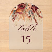 Terracotta Burgundy Florals Pampas Table Number アクリル招待状 (正面)