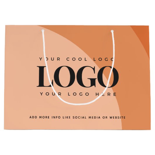 Terracotta Burnt Orangeビジネスロゴの追加 ラージペーパーバッグ (正面)