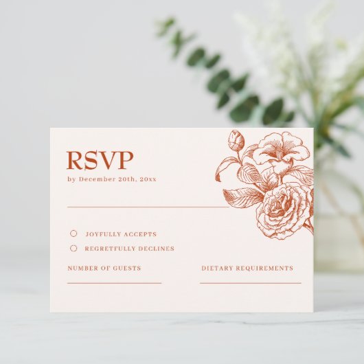 Terracotta burnt orange fall Wedding RSVP Card (スタンド正面)