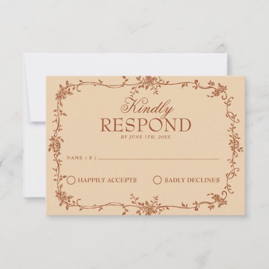 Terracotta Burnt Orange Floral Boho Wedding RSVP (正面)