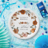 Terracotta Burnt Orange Floral Bridal Shower ペーパープレート (パーティー)