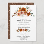 Terracotta Burnt Orange Floral Bridal Shower 招待状 (正面/裏面)