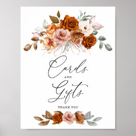 Terracotta Burnt Orange Floral Cards & Gifts Sign ポスター