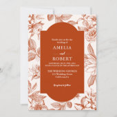 Terracotta burnt orange floral Fall Wedding 招待状 (正面)