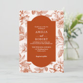 Terracotta burnt orange floral Fall Wedding 招待状 (スタンド正面)