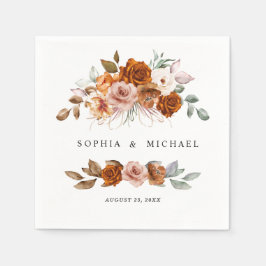 Terracotta Burnt Orange Floral Wedding スタンダードカクテルナプキン