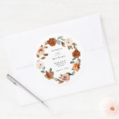 Terracotta Burnt Orange Floral Wedding ラウンドシール (封筒)