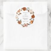 Terracotta Burnt Orange Floral Wedding ラウンドシール (バッグ)