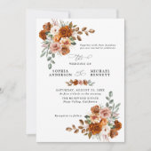 Terracotta Burnt Orange Floral Wedding 招待状 (正面)