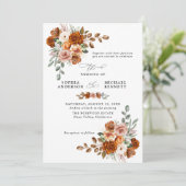 Terracotta Burnt Orange Floral Wedding 招待状 (スタンド正面)