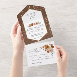 Terracotta Burnt Orange Floral Wedding All-In-One オールインワン招待状