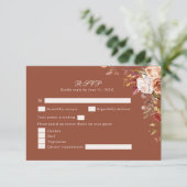 Terracotta Burnt Orange Floral Wedding RSVP Card (スタンド正面)