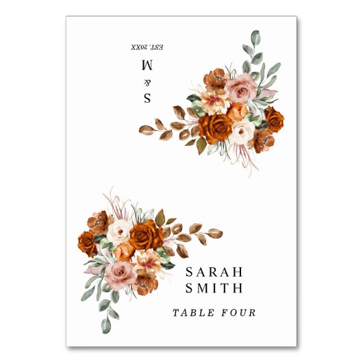 Terracotta Burnt Orange Wedding Table Place Card テーブルナンバー (正面)