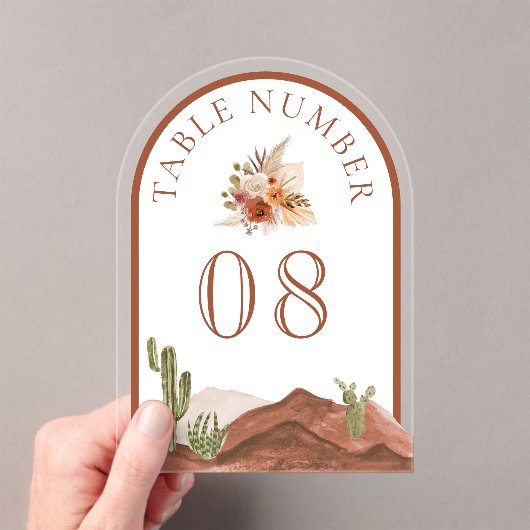 Terracotta Cactus Wedding Acrylic Table Number アクリル招待状 (インサイチュ (ポータブル))