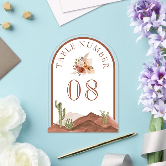 Terracotta Cactus Wedding Acrylic Table Number アクリル招待状 (インサイチュ (ウェディング))