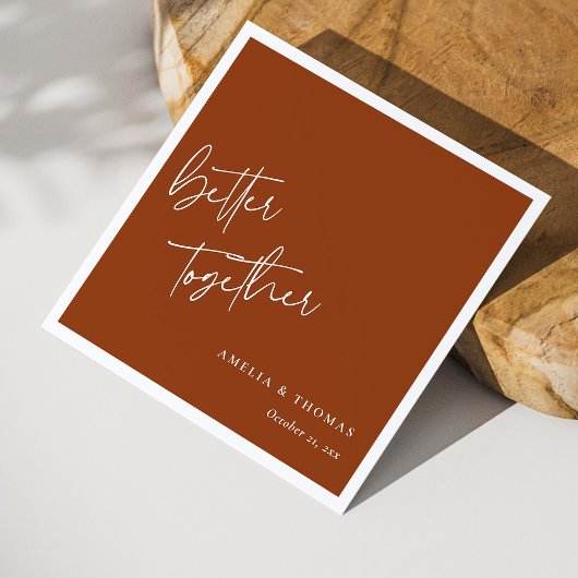 Terracotta Chic:白パーソナライズされた文字結婚の スタンダードカクテルナプキン