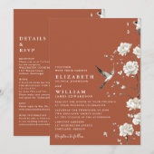 Terracotta Chinoiserie Floral All In One Wedding 招待状 (正面/裏面)