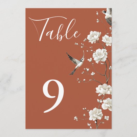 Terracotta Chinoiserie Floral Garden Table Numbers 招待状 (正面)