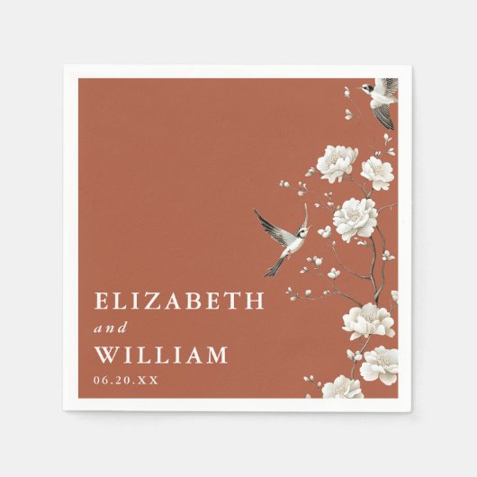 Terracotta Chinoiserie Floral Garden Wedding スタンダードカクテルナプキン (正面)