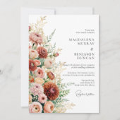 Terracotta Cream Blush Pink Garden Flowers Wedding 招待状 (正面)