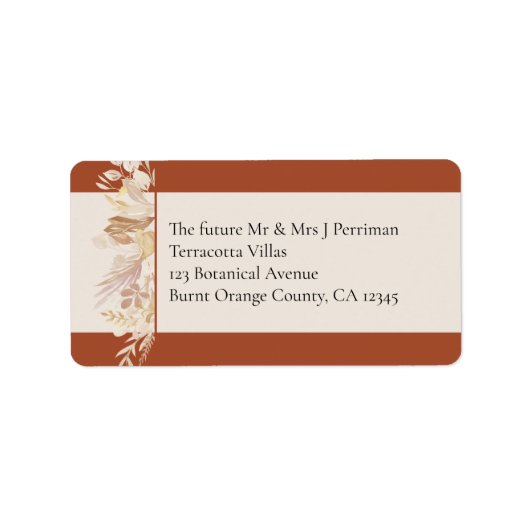 Terracotta Cream Botanical Foliage RSVP Address ラベル (正面)