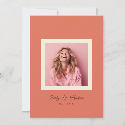 Terracotta Cream Minimal High School Photo Grad 案内状 (正面)