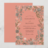 Terracotta Delicate Botanical Wedding 招待状 (正面/裏面)