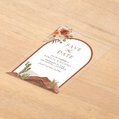 Terracotta Desert Cactus Wedding Save the Date アクリル招待状 (レイダウン)