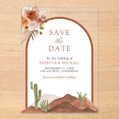 Terracotta Desert Cactus Wedding Save the Date アクリル招待状 (正面)