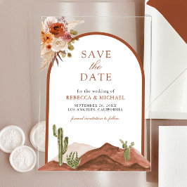 Terracotta Desert Cactus Wedding Save the Date アクリル招待状